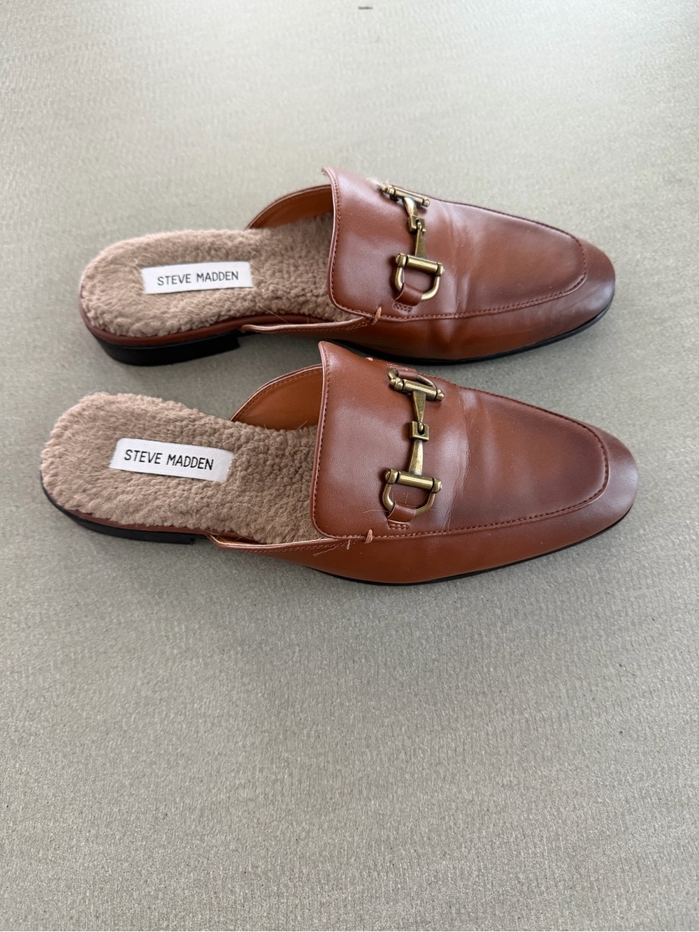 Steve Madden Cognac Leather Slip-On Mules with Gold Hardware Men’s sz 8.5